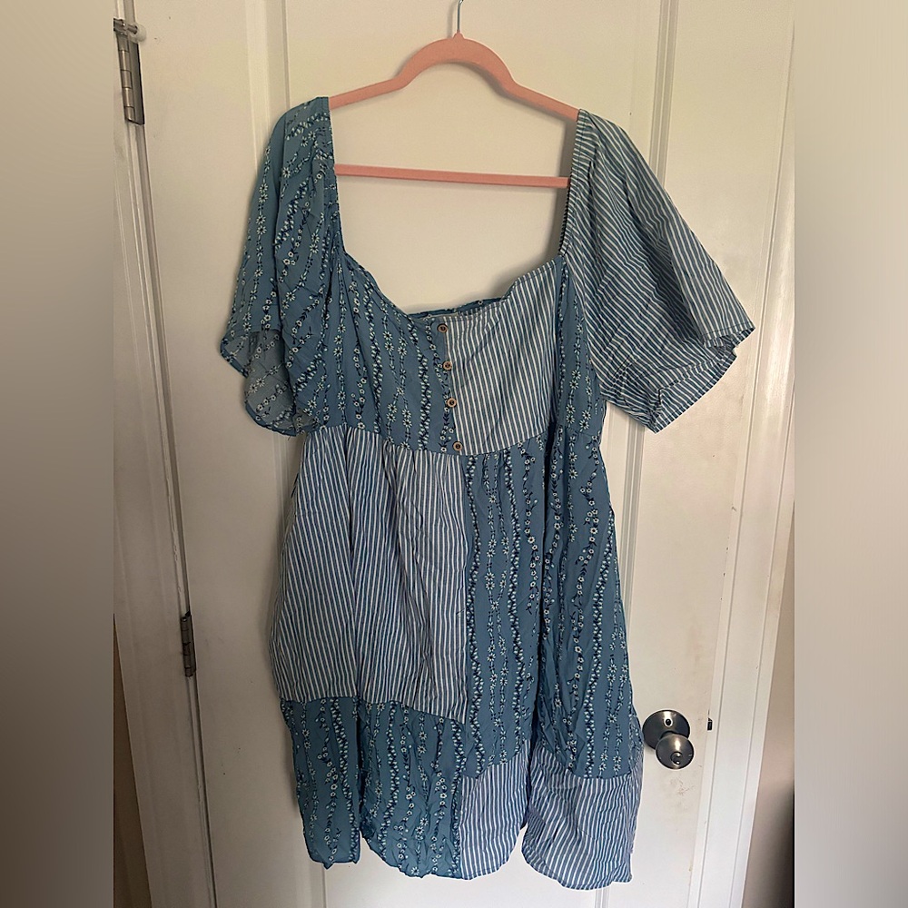 Chicsoul Blue Patchwork Flow Dress, Pockets, Size… - image 1